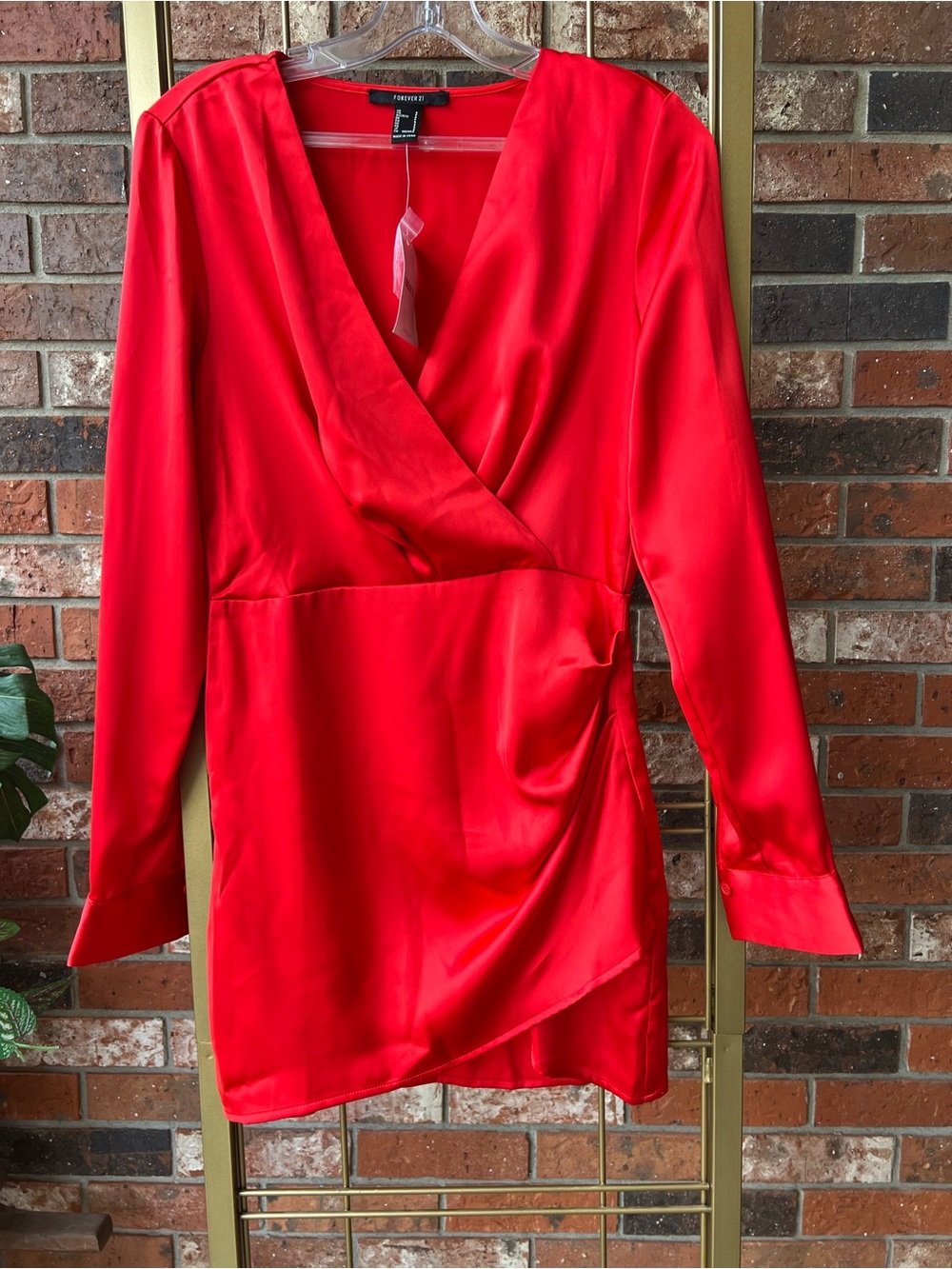 Forever 21 Red Satin Wrap Mini Dress with Draped Skirt Size S